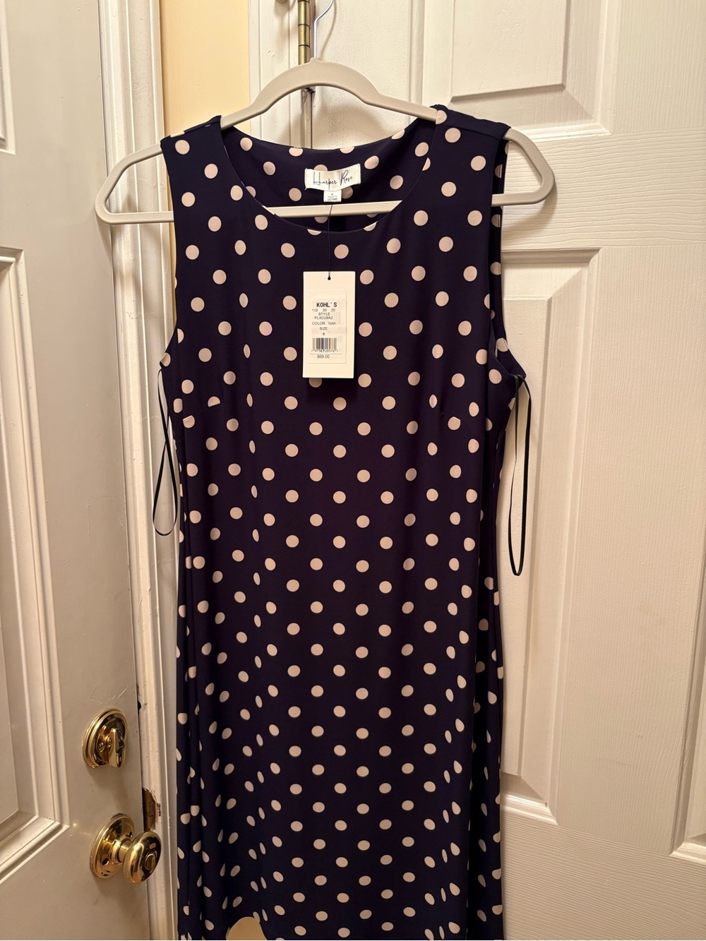 Halston Heritage Navy and Cream Polka Dot Sleeveless Midi Dress